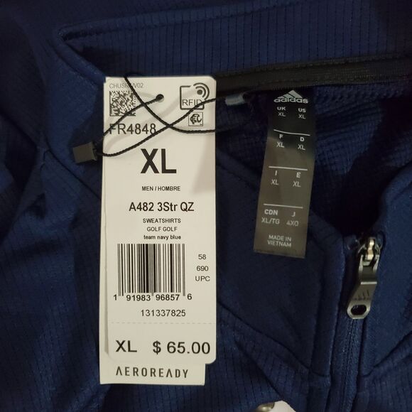 NEW Adidas 3-Stripes Double Knit Quarter-Zip Pullover Golf Top A482 Mens XL READ - Picture 4 of 11